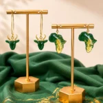 Green and Gold Africa with resin on gold hook - Image 3
